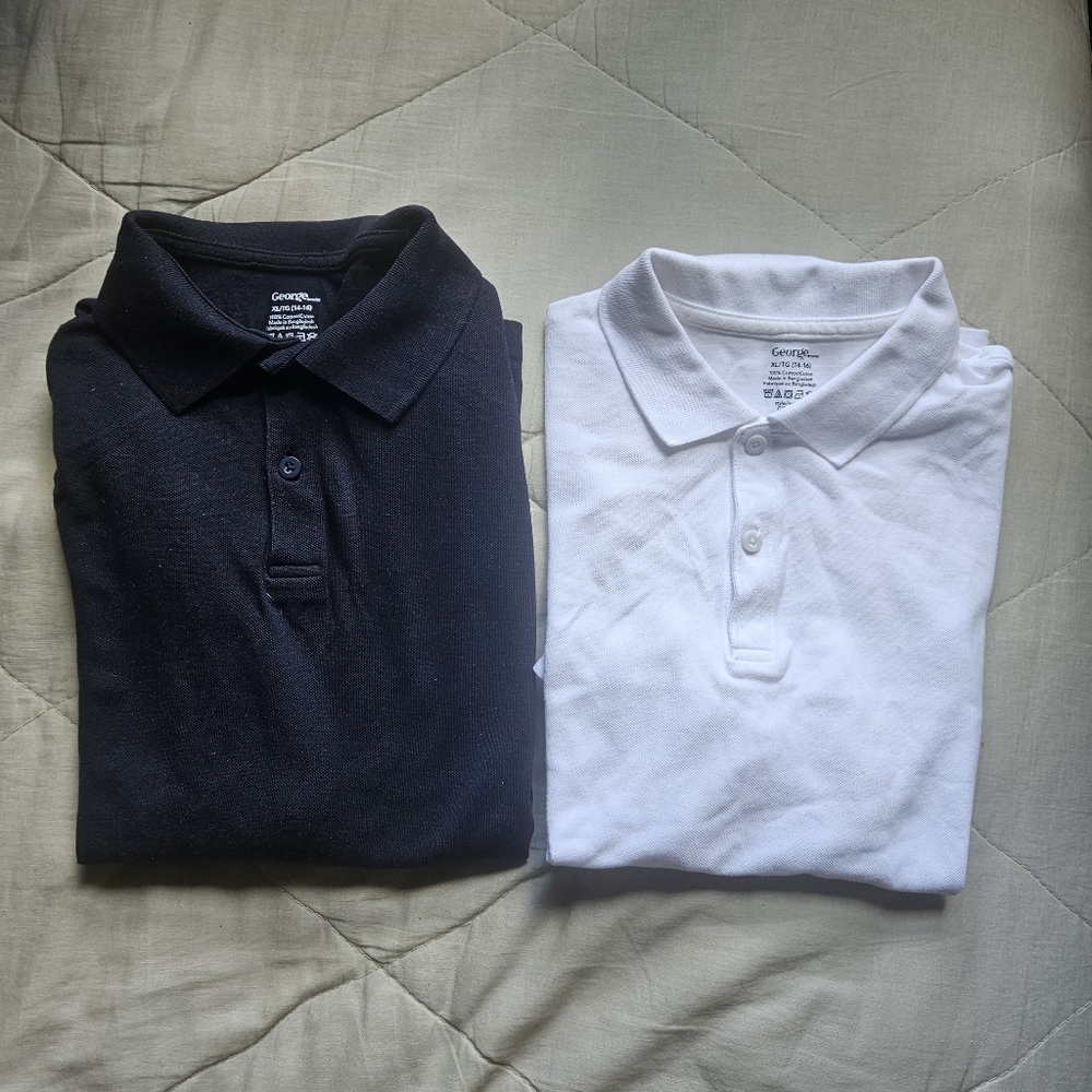 GEORGE Set of 2 Uniform School Polo Shirts Black White Boys XL 14-16